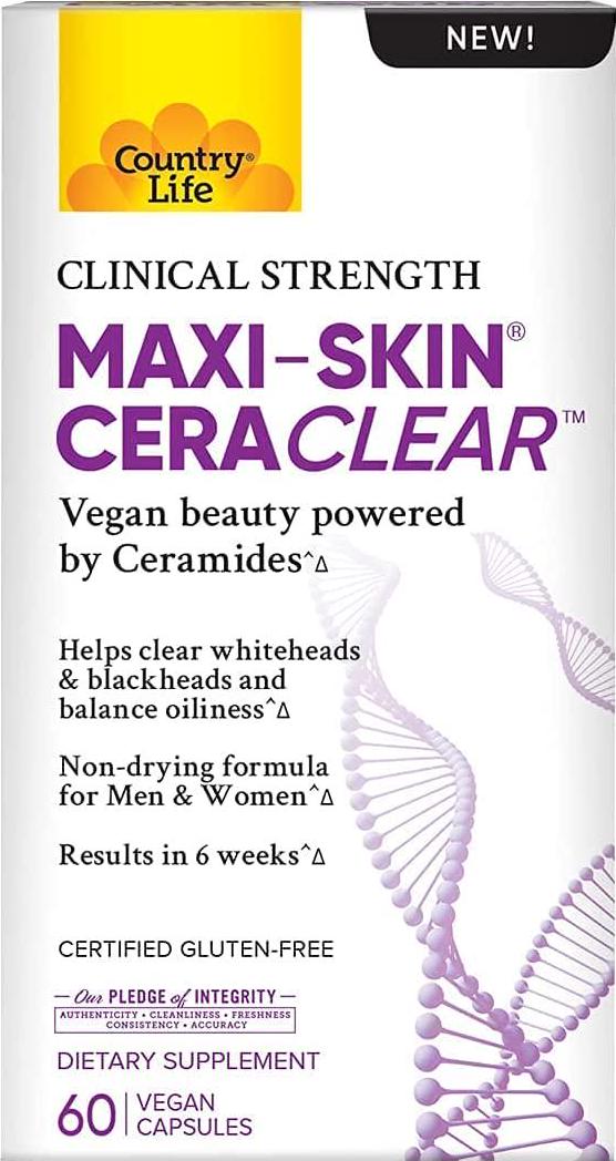 Country Life Maxi-Skin CeraClear Vegan Ceramides Clinical Strength - Helps Clear Whiteheads and blackheads Results in 6 Weeks*