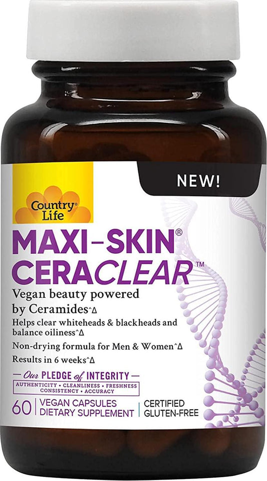 Country Life Maxi-Skin CeraClear Vegan Ceramides Clinical Strength - Helps Clear Whiteheads and blackheads Results in 6 Weeks*