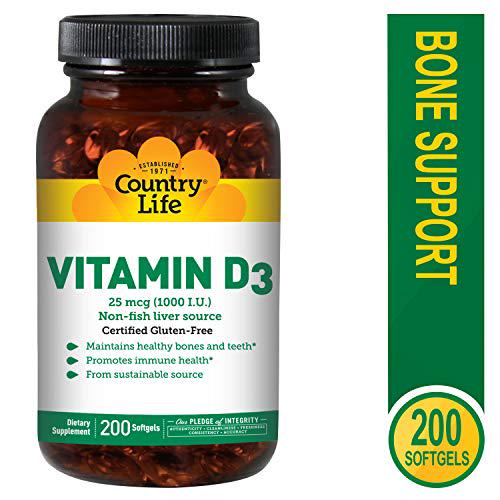 Country Life Vitamin D3 1000 IU Soft Gels, Large, 200 sg, 200 Count