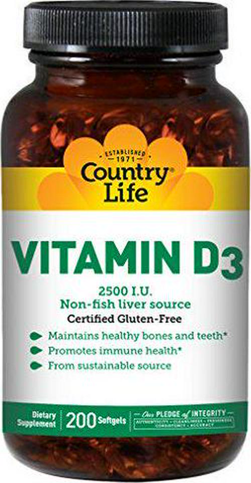 Country Life Vitamin D3 1000 IU Soft Gels, Large, 200 sg, 200 Count