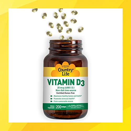Country Life Vitamin D3 1000 IU Soft Gels, Large, 200 sg, 200 Count