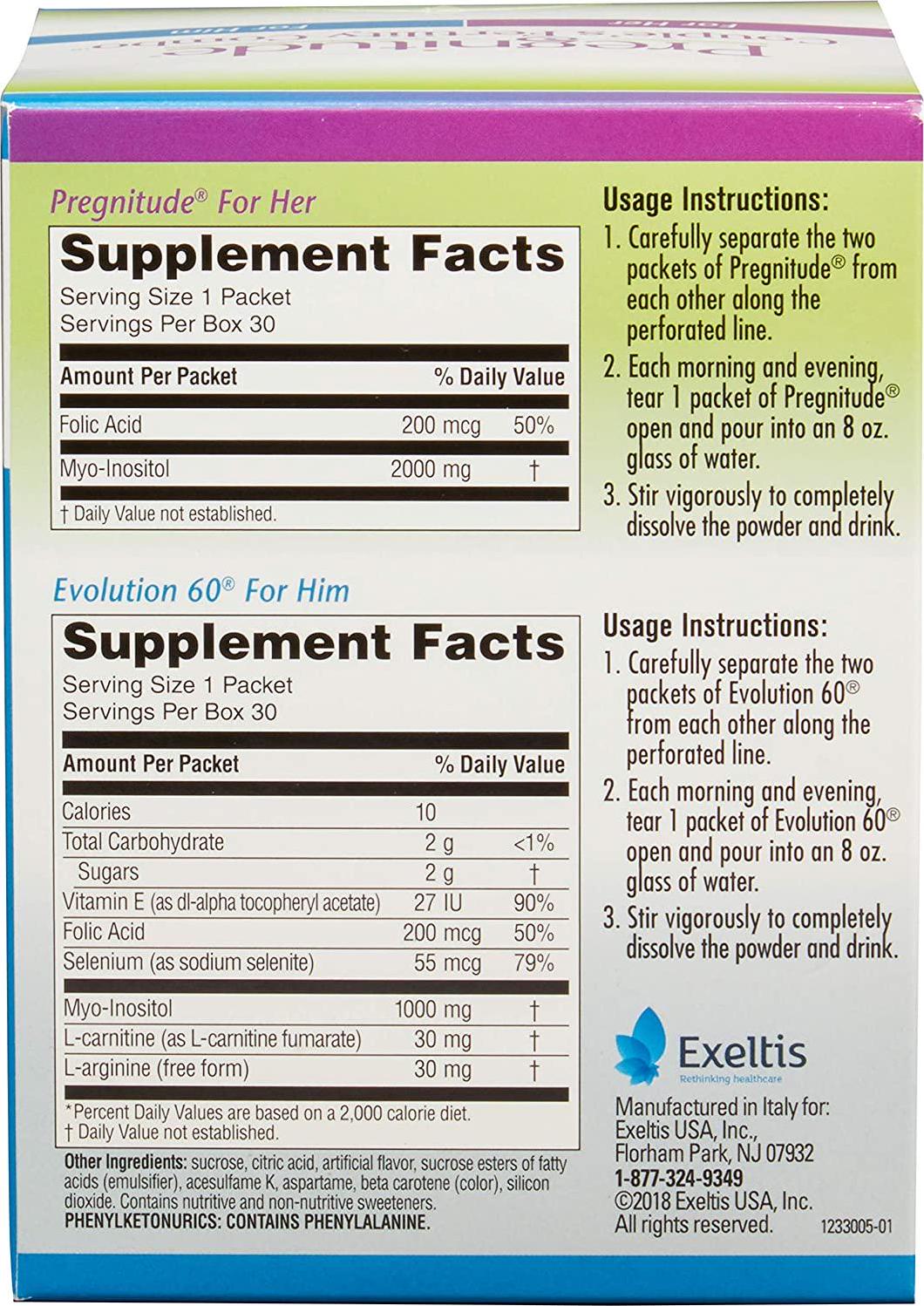 Couple's Fertility Combo - Pregnitude Reproductive and Dietary Supplement, Evolution60 Male Fertility and Reproductive Supplement - 15 Day Supply for Couple's