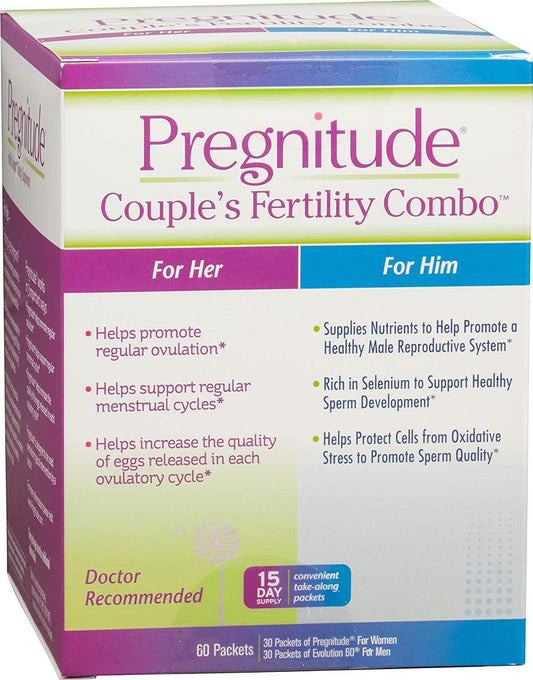 Couple&#039;s Fertility Combo - Pregnitude Reproductive and Dietary Supplement, Evolution60 Male Fertility and Reproductive Supplement - 15 Day Supply for Couple&#039;s