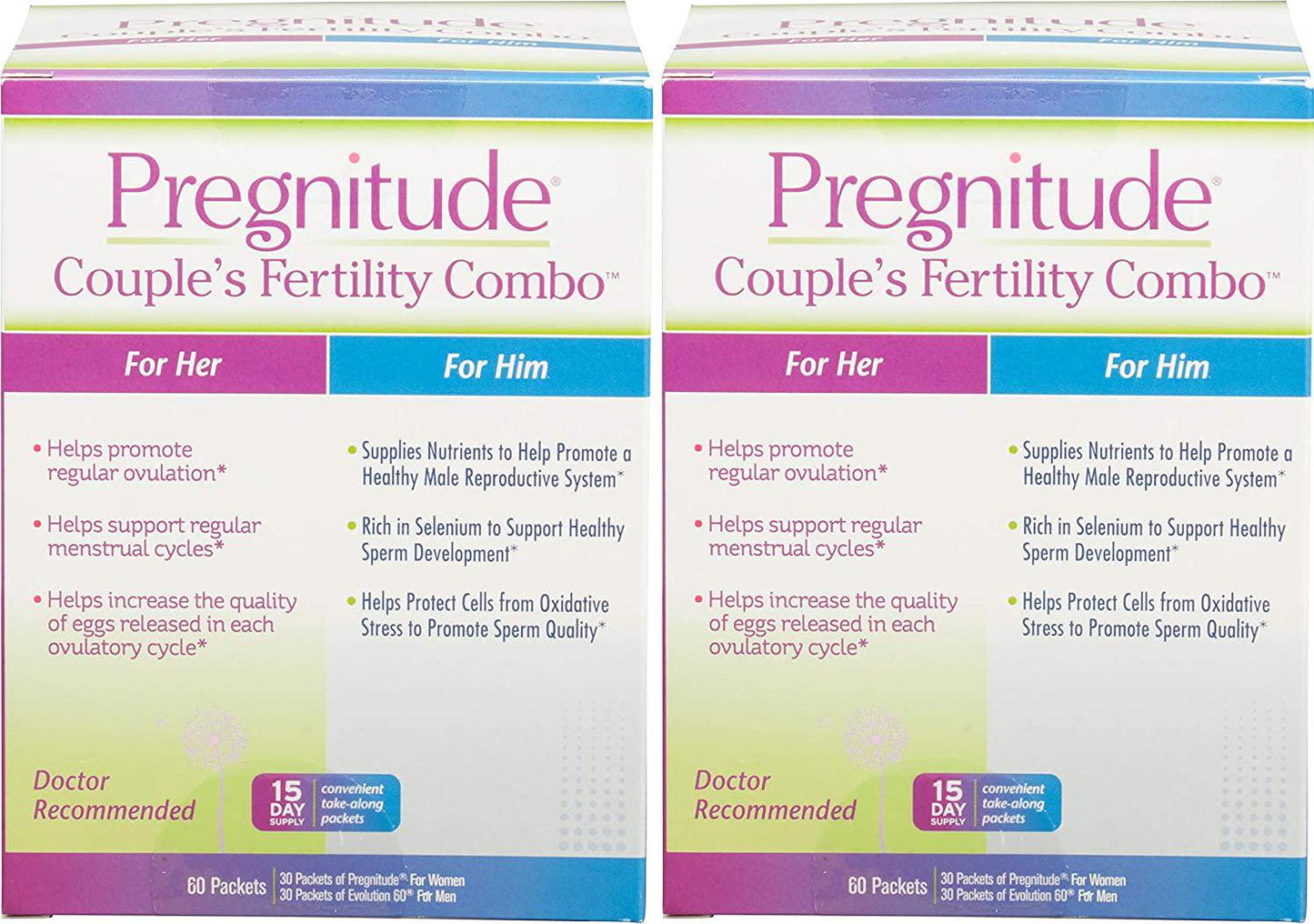Couple's Fertility Combo - Pregnitude Reproductive and Dietary Supplement, Evolution60 Male Fertility and Reproductive Supplement - 30 Day Supply for Couple's