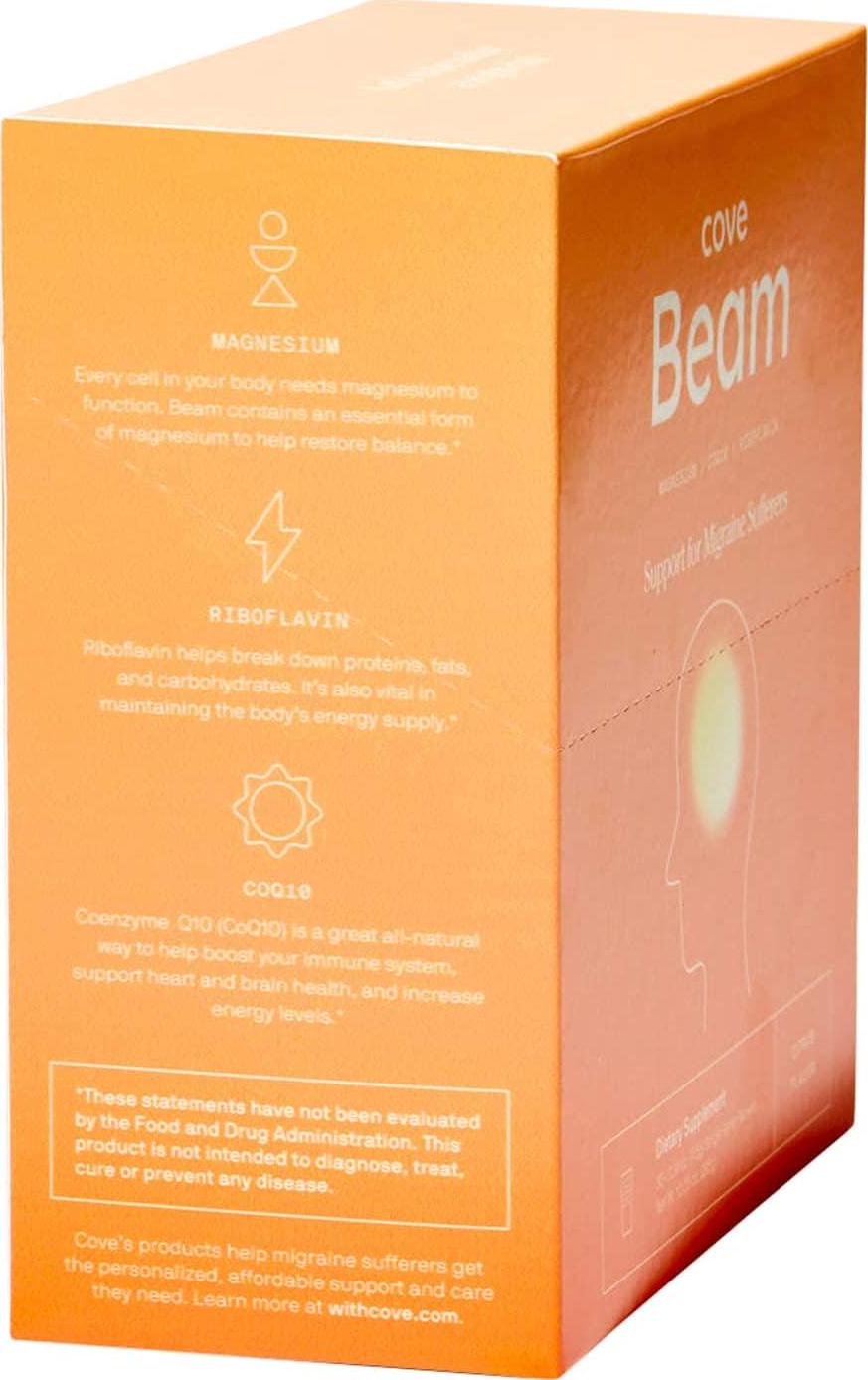 Cove Beam - Formulated by Neurologists for Migraine Sufferers, 3-in-1 Formula has Magnesium, Riboflavin, and CoQ10 to Help Keep Migraine Under Control Naturally - 30 Powder Sticks Packs/1 Month Supply