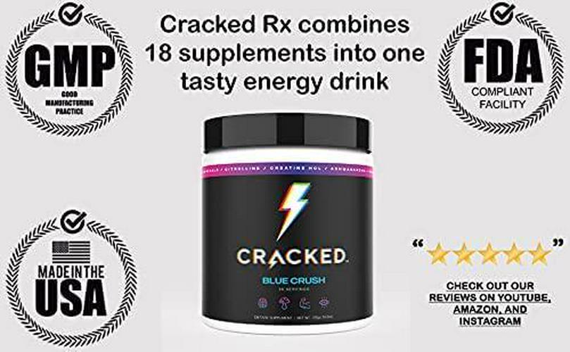 Cracked Rx Nootropic Energy Focus Endurance Powder Drink Without Beta Alanine Free no Itch Natural Pre-Workout (Fruiting Body Mushrooms, Ashwagandha, Creatine HCL, Vitamins and Dopamine Boost)