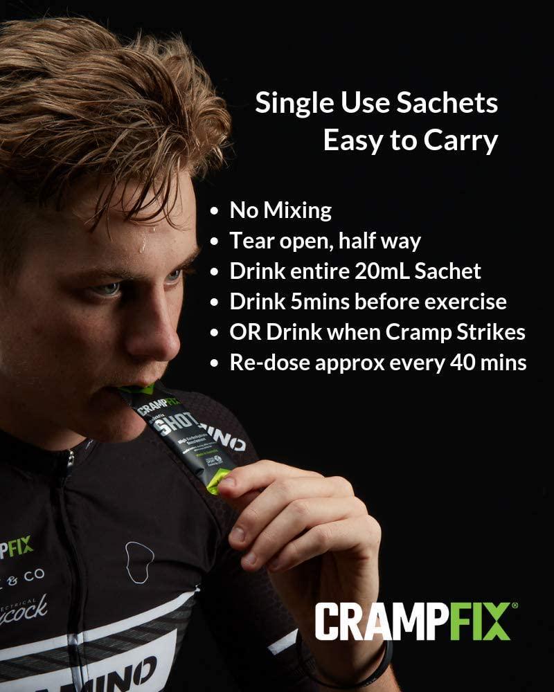 CrampFix Sports Shot, Prevents and Relieves Muscle Cramps in Seconds, Easy Carry Sachets, 15 Pack, All Natural, Raspberry