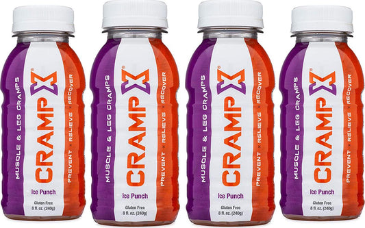 CrampX Muscle Cramp Relief Drink | Proven to Prevent and Treat Muscle Cramps in Seconds | Gluten Free Cramp Defense for Hand Cramps, Leg Cramps, Foot Cramps | Ice Punch 8 oz - Pack of 4'