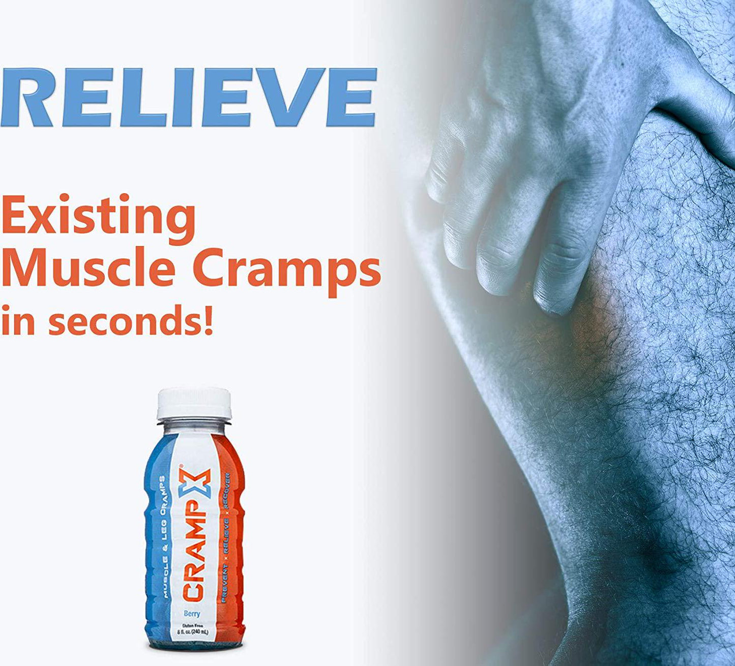 CrampX Muscle Cramp Relief Drink | Proven to Prevent and Treat Muscle Cramps in Seconds | Gluten Free Cramp Defense for Hand Cramps, Leg Cramps, Foot Cramps | Berry 8 oz - Pack of 4