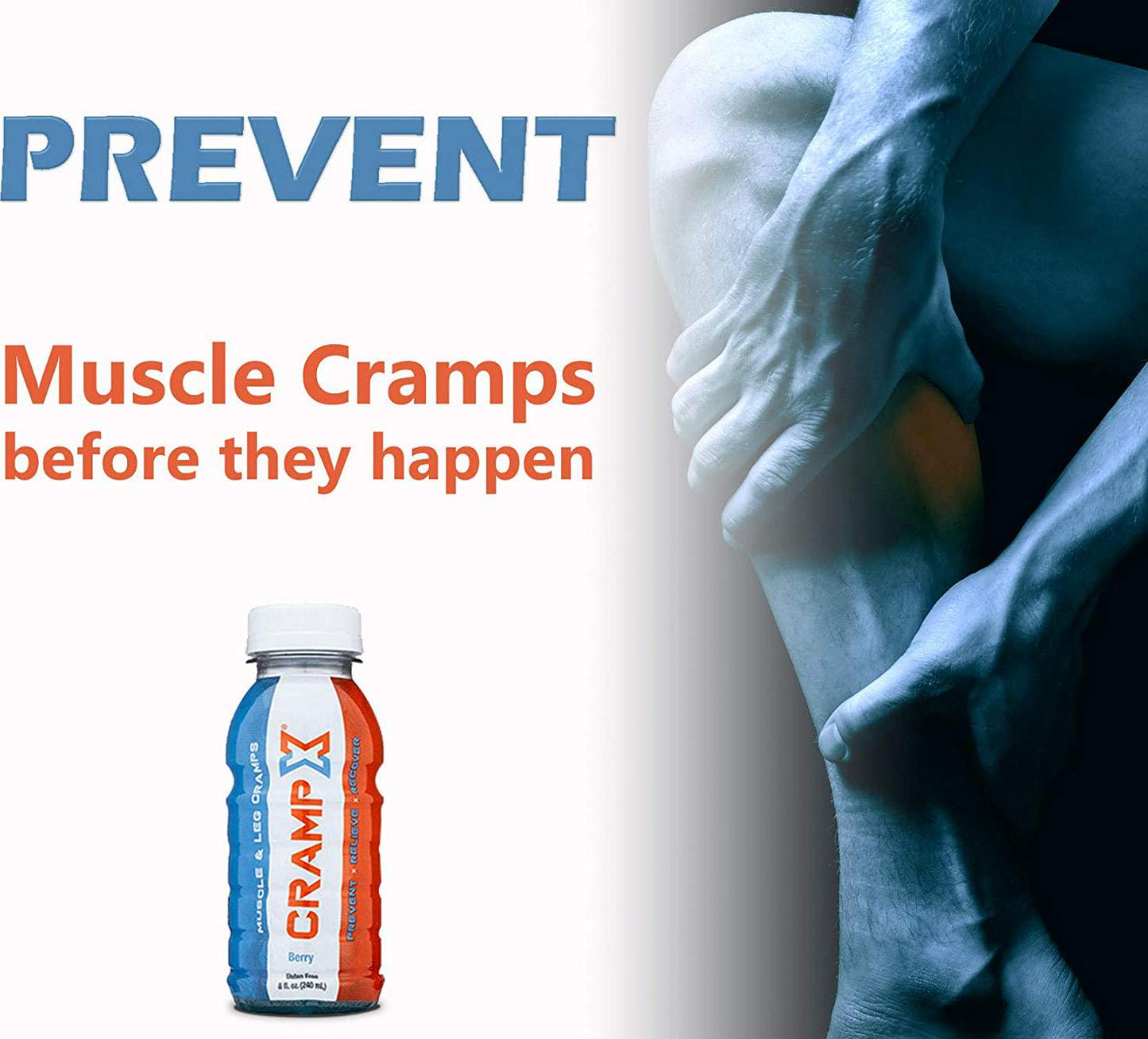 CrampX Muscle Cramp Relief Drink | Proven to Prevent and Treat Muscle Cramps in Seconds | Gluten Free Cramp Defense for Hand Cramps, Leg Cramps, Foot Cramps | Berry 8 oz - Pack of 4