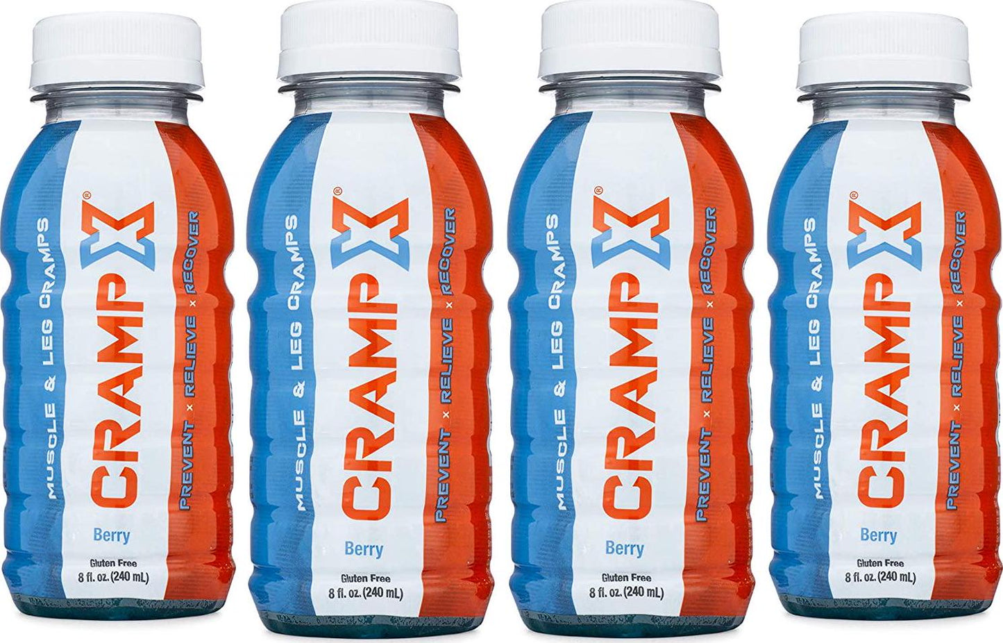 CrampX Muscle Cramp Relief Drink | Proven to Prevent and Treat Muscle Cramps in Seconds | Gluten Free Cramp Defense for Hand Cramps, Leg Cramps, Foot Cramps | Berry 8 oz - Pack of 4