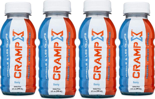 CrampX Muscle Cramp Relief Drink | Proven to Prevent and Treat Muscle Cramps in Seconds | Gluten Free Cramp Defense for Hand Cramps, Leg Cramps, Foot Cramps | Berry 8 oz - Pack of 4