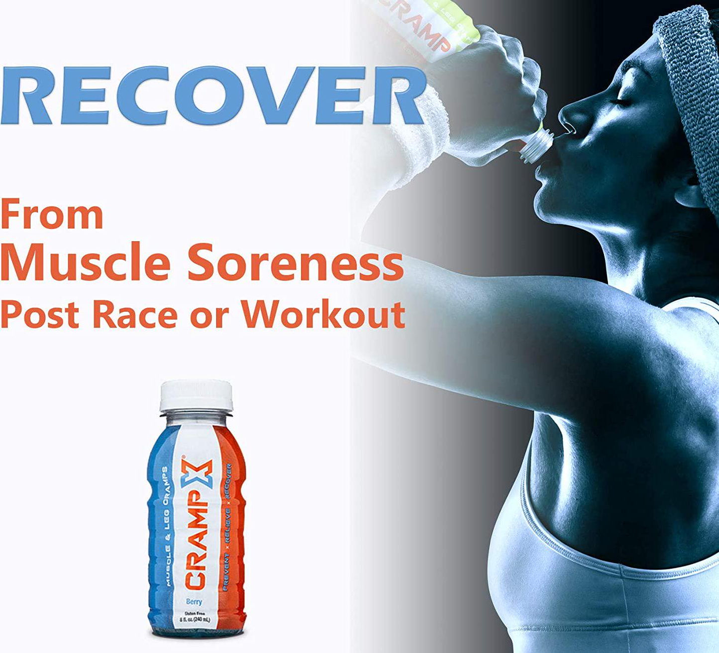 CrampX Muscle Cramp Relief Drink | Proven to Prevent and Treat Muscle Cramps in Seconds | Gluten Free Cramp Defense for Hand Cramps, Leg Cramps, Foot Cramps | Berry 8 oz - Pack of 4