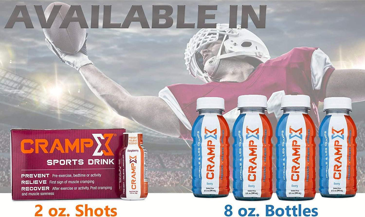 CrampX Muscle Cramp Relief Drink | Proven to Prevent and Treat Muscle Cramps in Seconds | Gluten Free Cramp Defense for Hand Cramps, Leg Cramps, Foot Cramps | Berry 8 oz - Pack of 4
