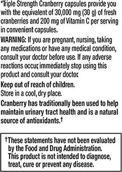 Cranberry (30,000 mg) + Vitamin C 60 Capsules | Triple Strength Ultimate Potency Gluten Free Cranberry Pills Supplement from Concentrate Extract