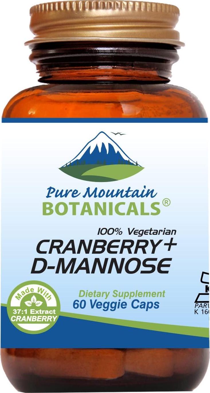 Cranberry D Mannose Capsules - 60 Kosher Vegan Caps - 1000mg D Mannose with Cranberry Concentrate Plus Vitamin C
