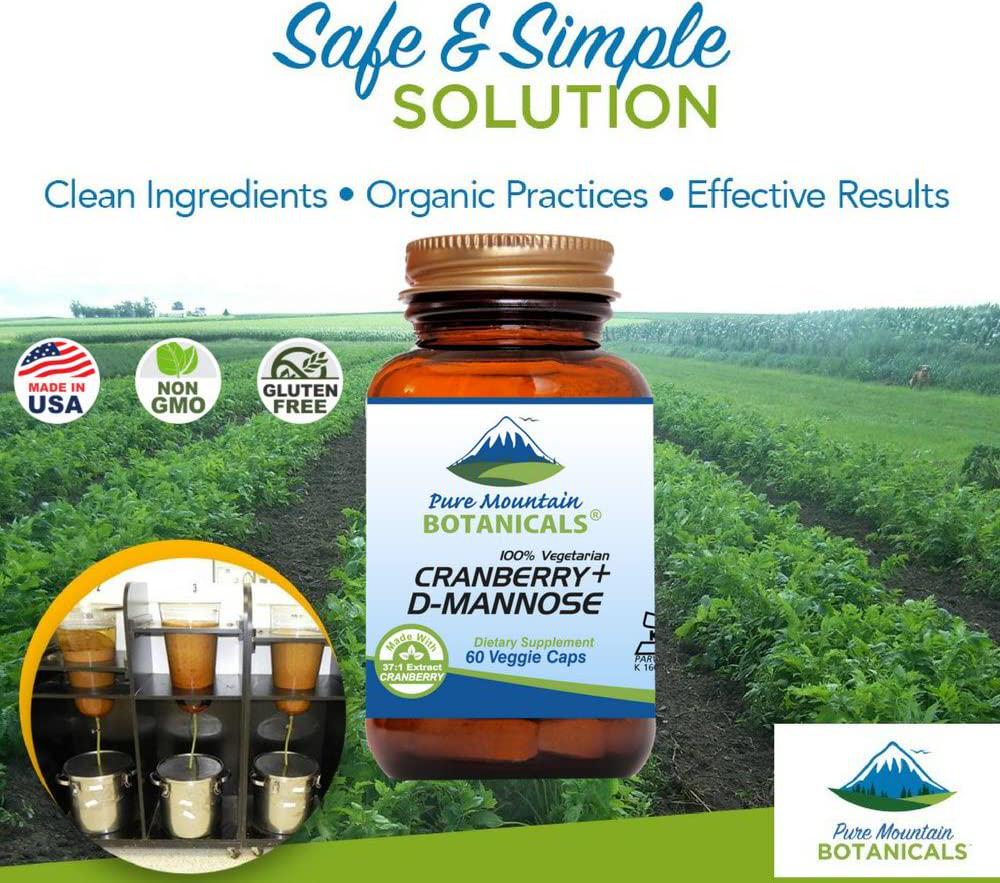 Cranberry D Mannose Capsules - 60 Kosher Vegan Caps - 1000mg D Mannose with Cranberry Concentrate Plus Vitamin C