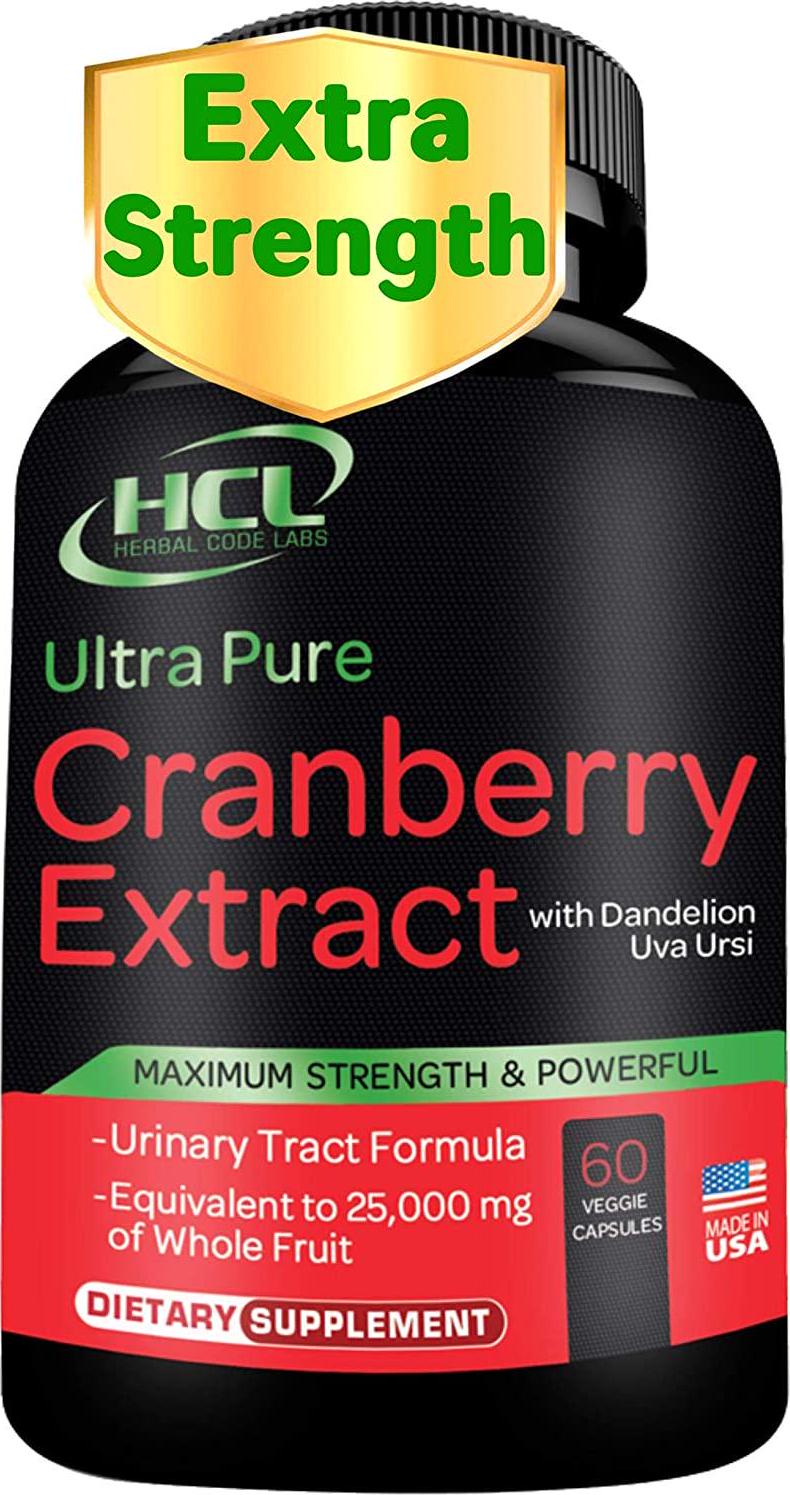 Cranberry Extract Pills - Super Strength 50:1 Whole Fruit Concentrate Equals to 25,000mg of Fresh Cranberries Plus Dandelion and Uva Ursi - Natural UTI Support - Kidney Cleanse and Urinary Tract Health