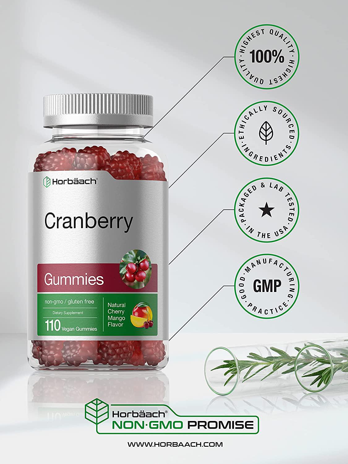 Cranberry Gummies | 25,000mg | 110 Count | Vegan, Non-GMO, and Gluten Free Supplement | High Potency Extract Formula | by Horbaach