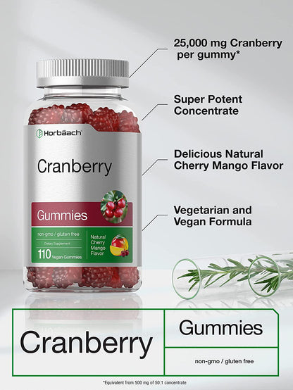 Cranberry Gummies | 25,000mg | 110 Count | Vegan, Non-GMO, and Gluten Free Supplement | High Potency Extract Formula | by Horbaach