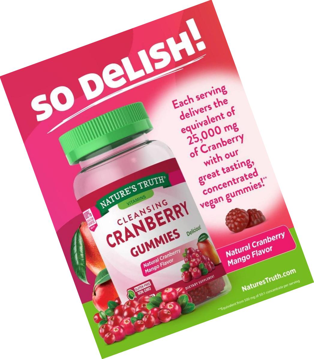 Cranberry Gummies | 60 Count | Vegan, Non-GMO and Gluten Free Supplement | Supports Urinary Tract Health | Cranberry Mango Flavor | by Natures Truth