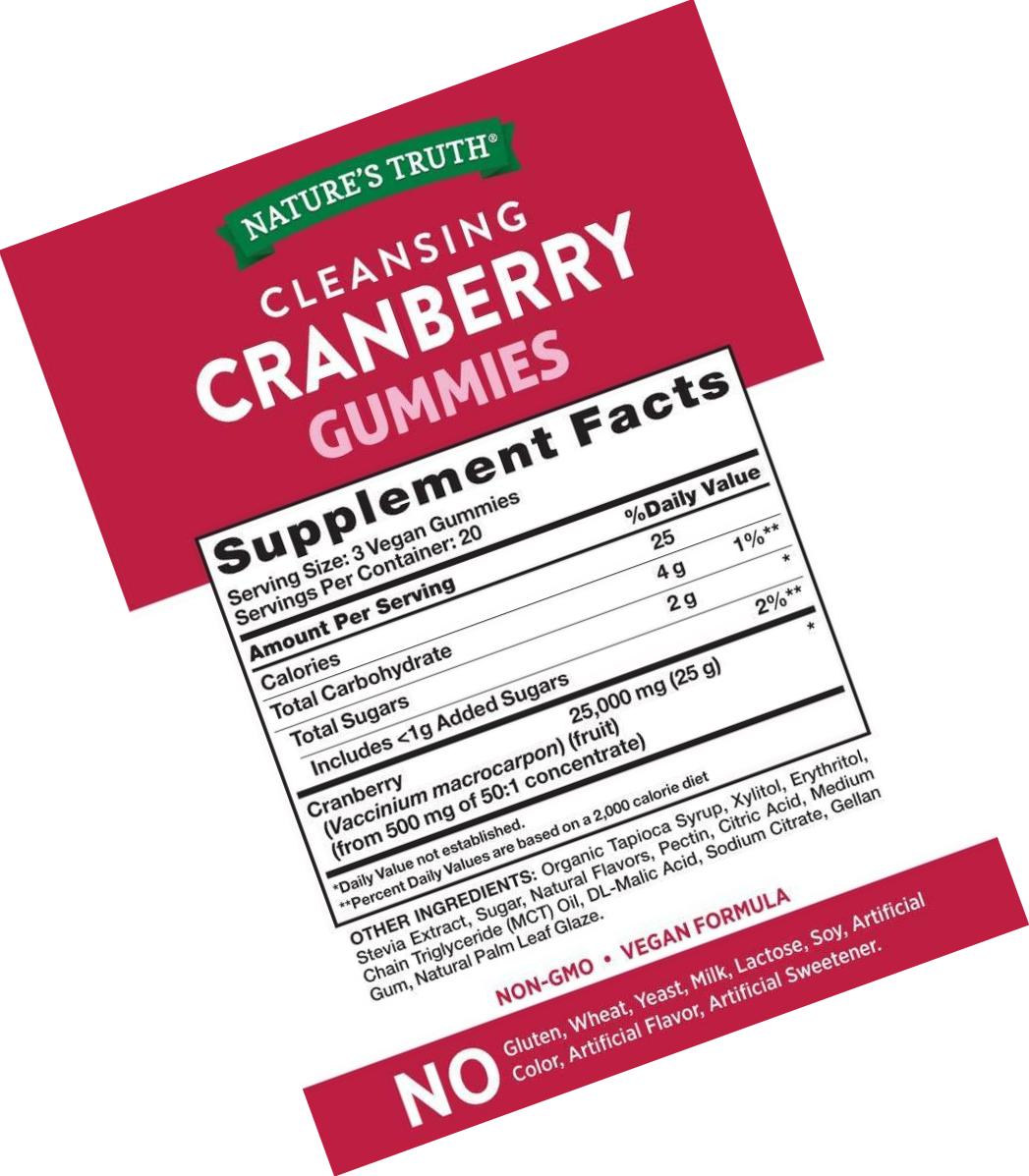 Cranberry Gummies | 60 Count | Vegan, Non-GMO and Gluten Free Supplement | Supports Urinary Tract Health | Cranberry Mango Flavor | by Natures Truth