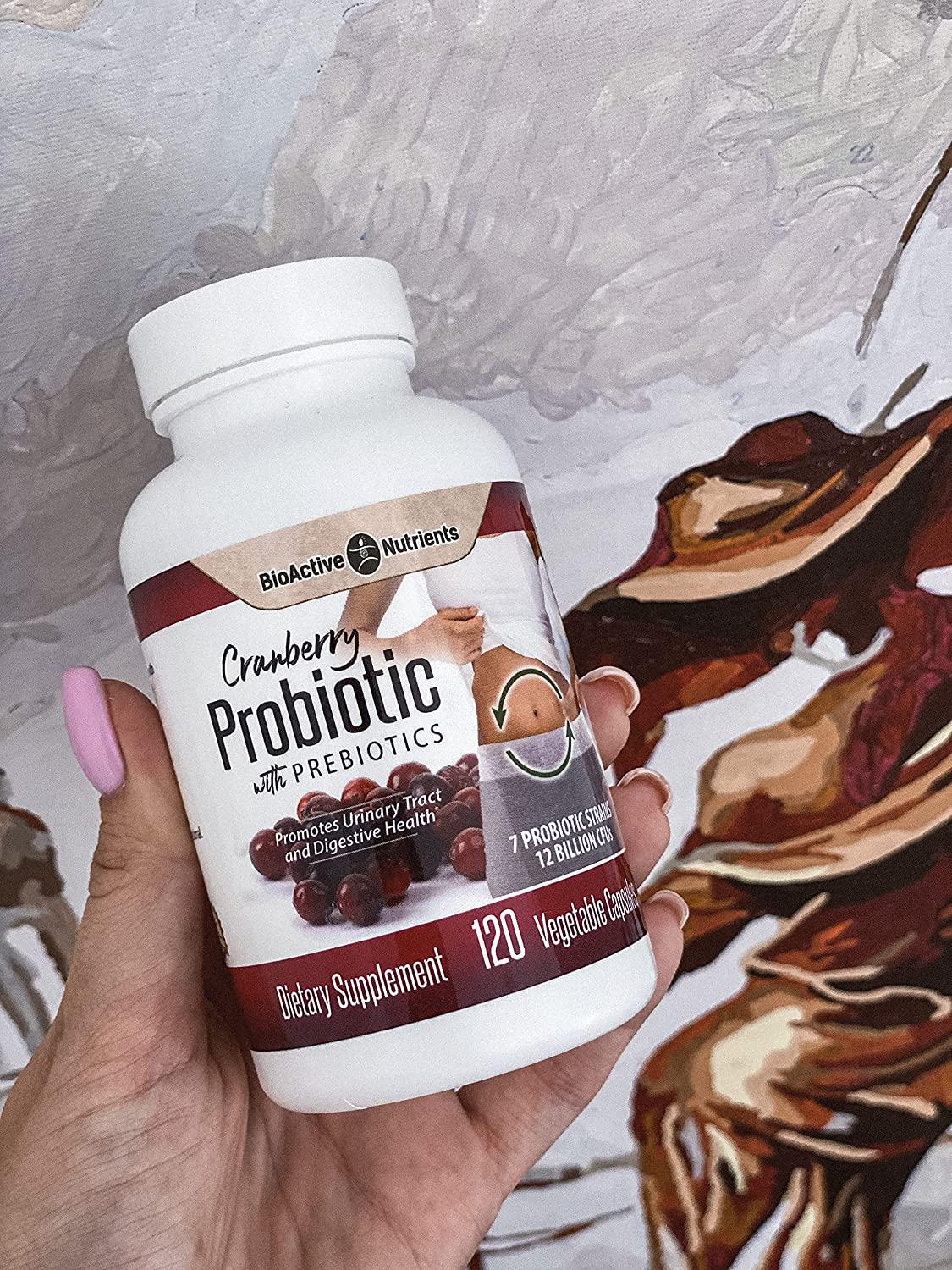 Cranberry Probiotics with Prebiotics by BioActive Nutrients, 120 Capsules, Women's Health Supplement, Urinary Tract Health (natural UTI pills), Digestive Immune Feminine Support, 7 Strains, 6 Billion CFU's per Serving for Good Bacteria and Yeast