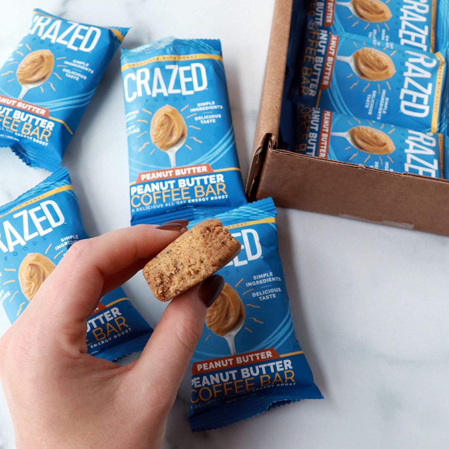Crazed Foods, Peanut Butter Coffee Energy Bar, Simple Ingredients, Caffeine Boost, Soft Texture, 16g of Protein,12 Bars
