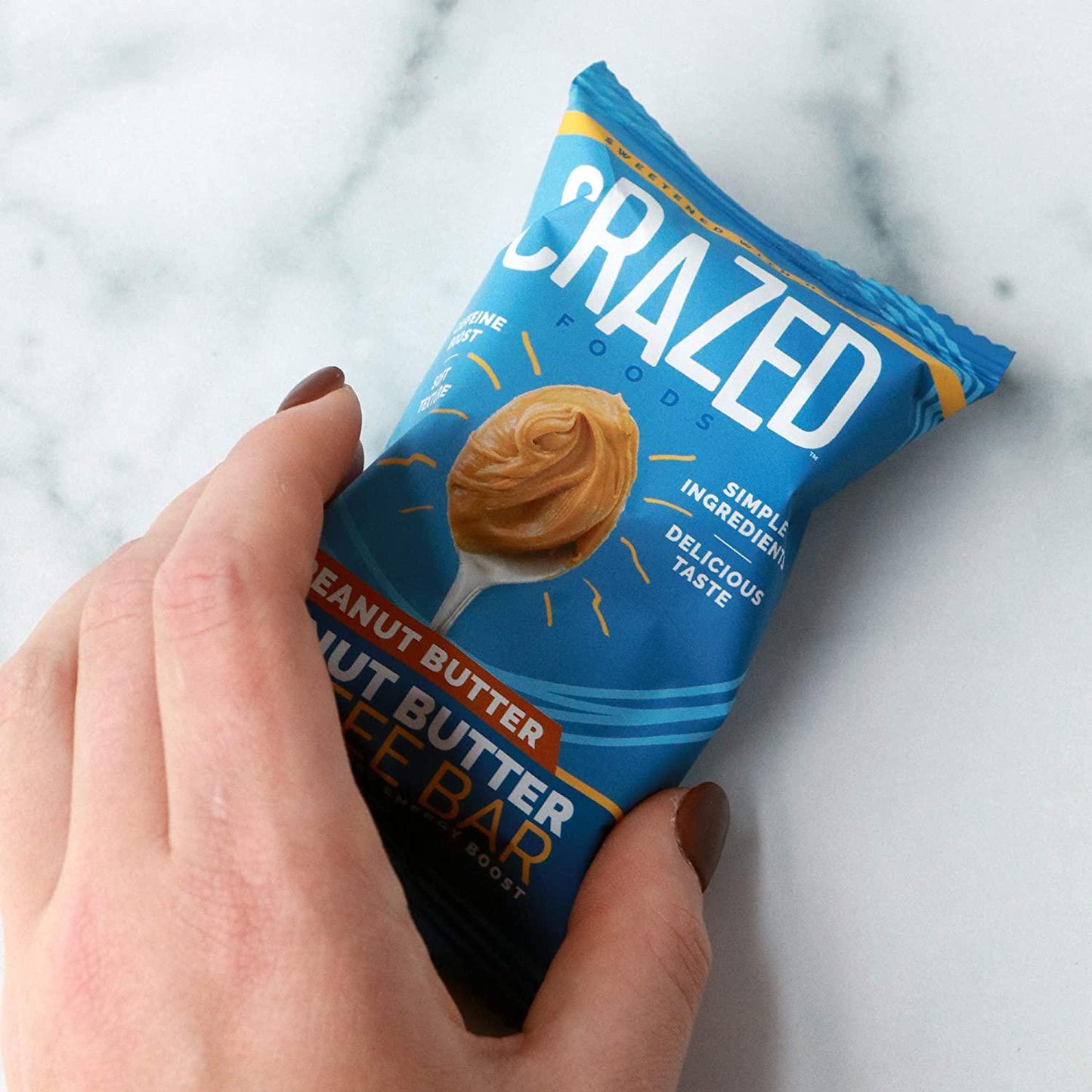 Crazed Foods, Peanut Butter Coffee Energy Bar, Simple Ingredients, Caffeine Boost, Soft Texture, 16g of Protein,12 Bars