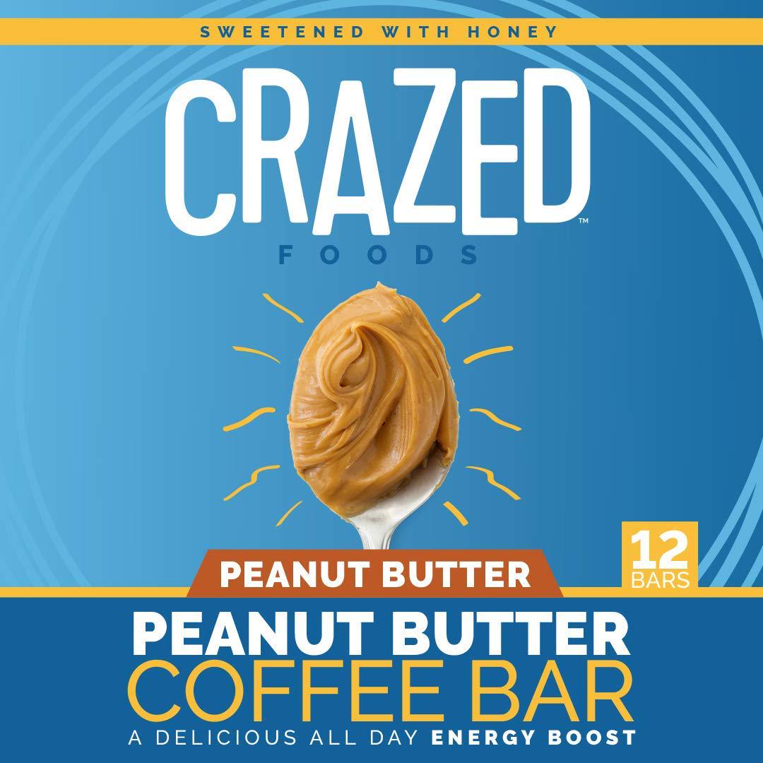 Crazed Foods, Peanut Butter Coffee Energy Bar, Simple Ingredients, Caffeine Boost, Soft Texture, 16g of Protein,12 Bars