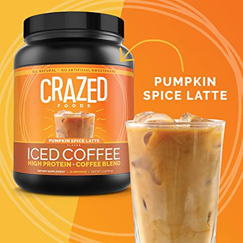 Crazed Foods Protein Iced Coffee, All Natural, No Artificial Sweeteners, Simple Ingredients, Keto, Gluten Free, Whey Protein Concentrate (18 Servings) (Pumpkin Spice)