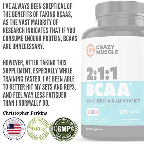 Crazy Muscle BCAA Pills with The Perfect 2:1:1 Ratio of Branched Chain Amino Acids Supplement - 1000mg of BCAAs per Pill (Better Than Capsules) by Crazy Muscle - 120 Tablets