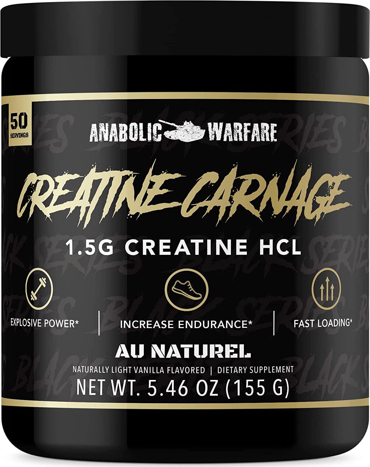 Creatine Carnage by Anabolic Warfare Creatine Powder to Help Build Lean Muscle and Aid Endurance and Stamina (Natural Flavor 50 Servings)