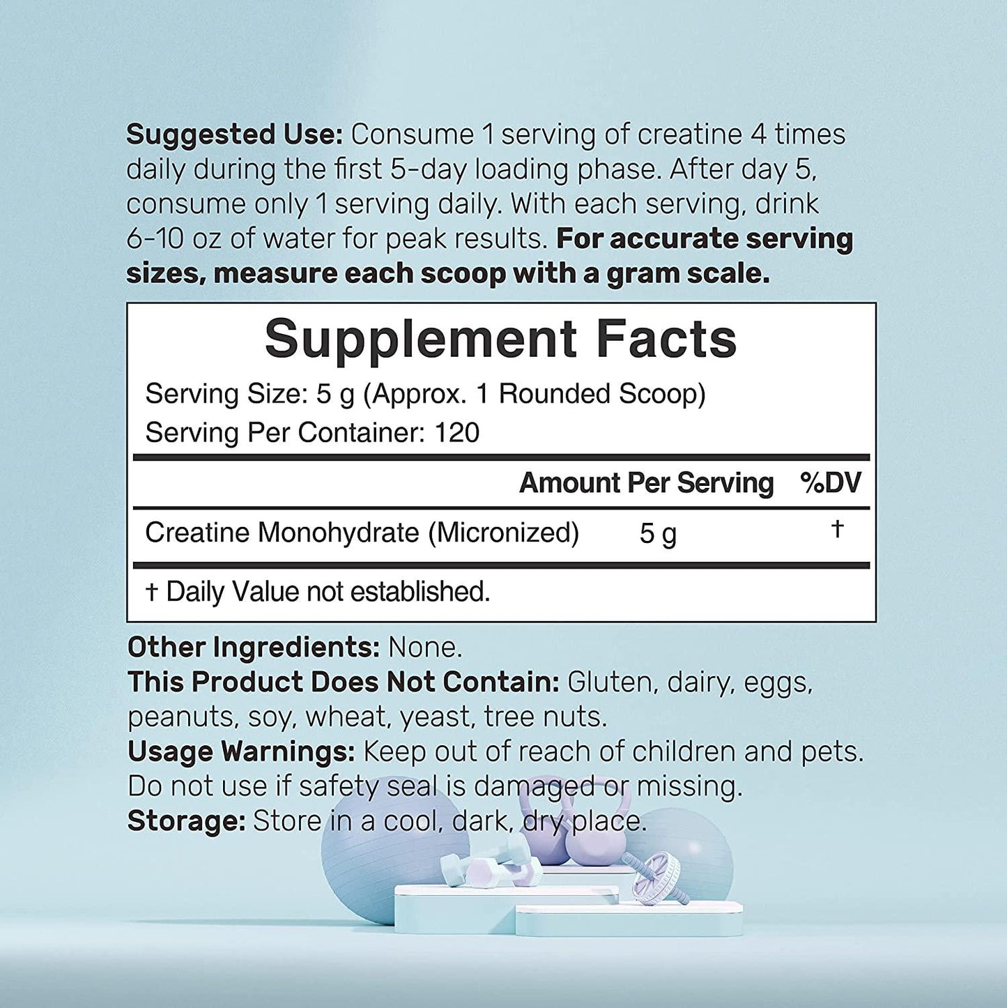 Creatine Monohydrate Powder 600 Grams (1.32lb), Unflavored | Pure | Micronized Creatine Powder, 5000mg(5g) Per Serving, 4 Month Supply, Vegan | Keto, Non-GMO, No Filler, No Additives - 120 Servings