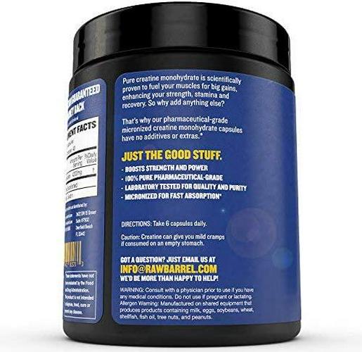 Creatine Monohydrate Capsules - Faster Recovery, Increase Muscle Volume, Strength, Power - Micronized for Fast Absorption - 4200 milligrams Pure Pharmaceutical Grade, 240 Capsules - Raw Barrel