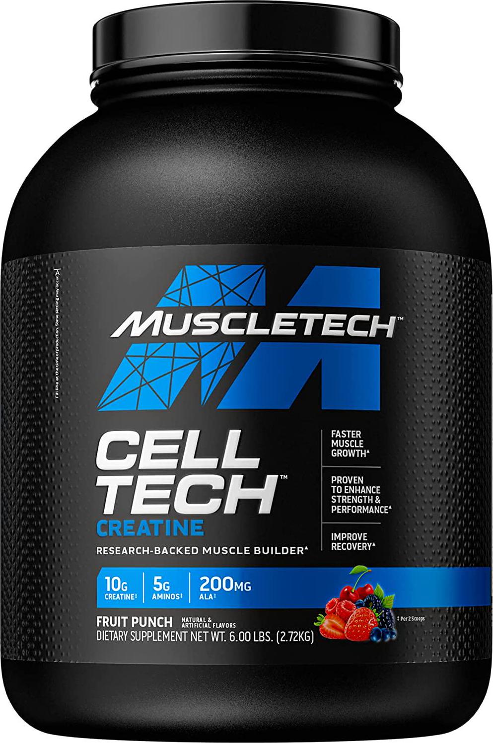 Creatine Monohydrate Powder | MuscleTech Cell-Tech Creatine Powder | Post Workout Recovery Drink | Muscle Builder for Men and Women | Musclebuilding Creatine Supplements | Fruit Punch, 6 lbs (56 Serv)