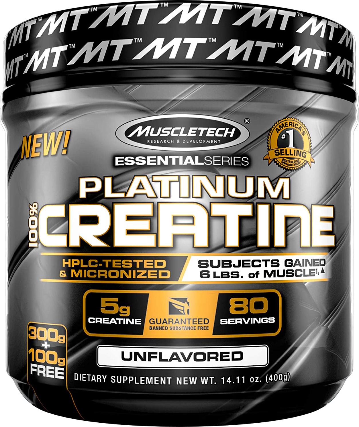 Creatine Monohydrate Powder | MuscleTech Platinum Creatine Powder | Pure Micronized Creatine Powder | Muscle Recovery + Muscle Builder for Men and Women | Workout Supplements | Unflavored (80 Servings)