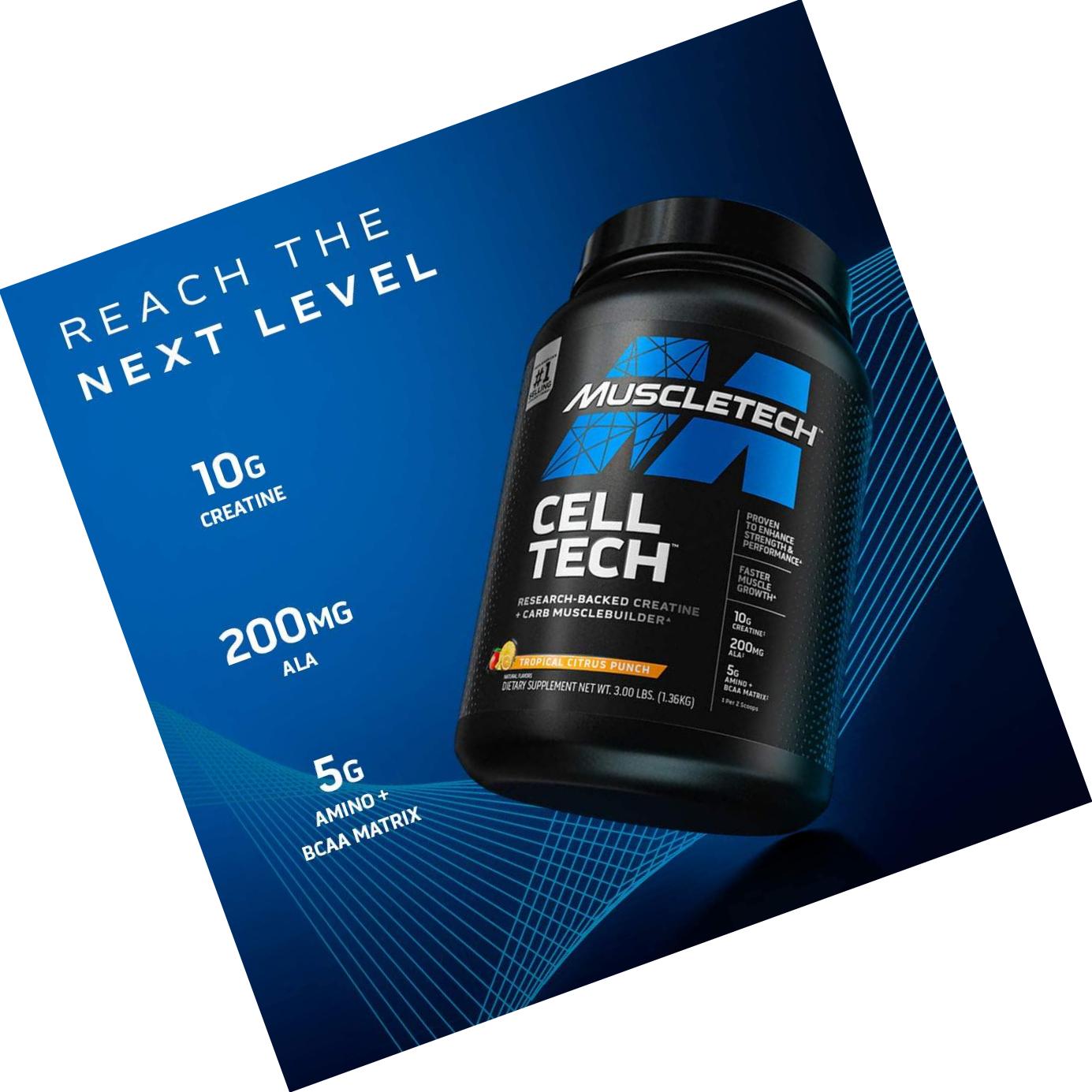 Creatine Monohydrate Powder | MuscleTech Cell-Tech Creatine Powder | Post Workout Recovery Drink | Muscle Builder for Men and Women | Musclebuilding Supplements | Tropical Citrus Punch, 3 lbs (27 Serv)