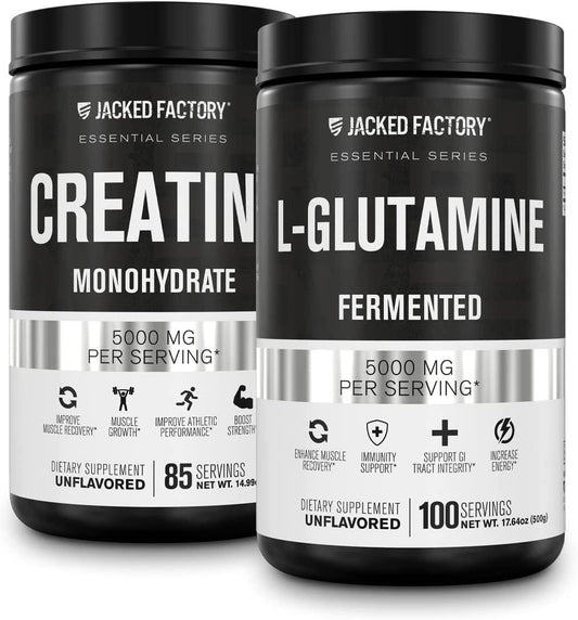 Creatine Monohydrate Powder 425g, 85 SV and L-Glutamine Supplement 500g, 100 SV - No Artficial Fillers, Unflavored