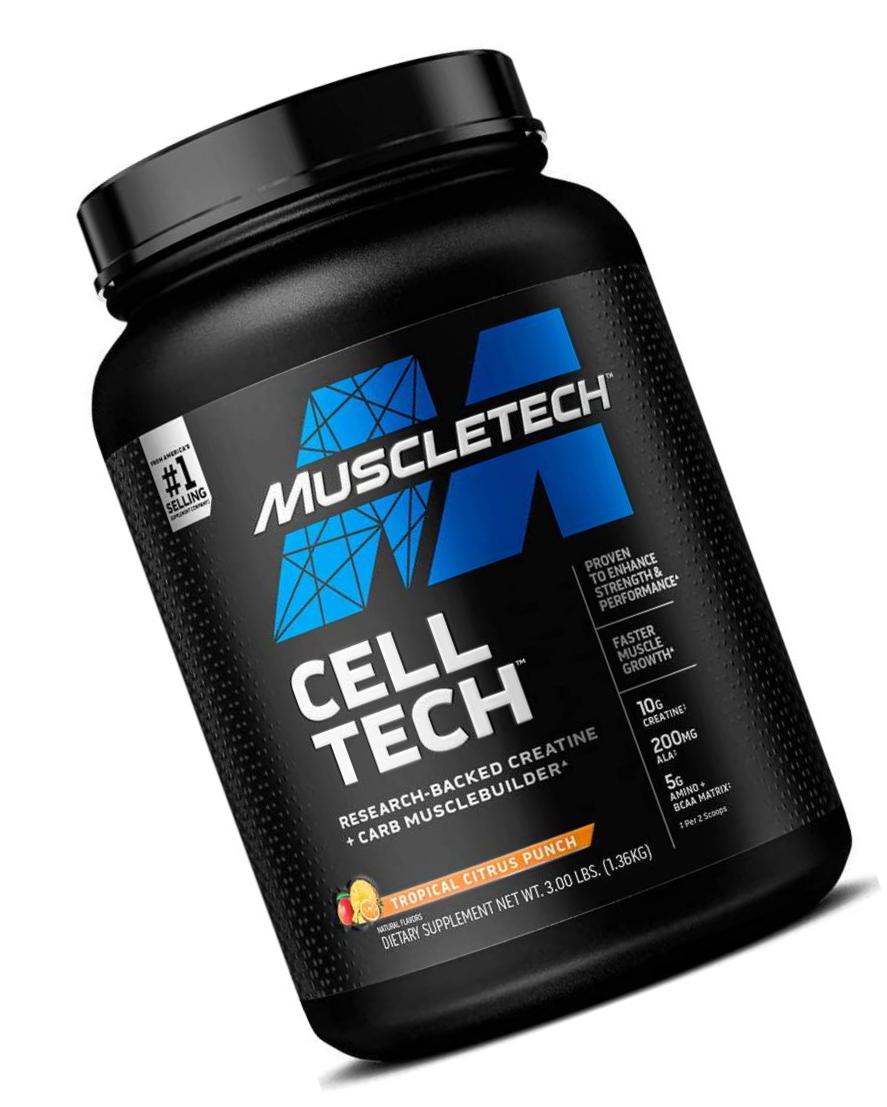 Creatine Monohydrate Powder | MuscleTech Cell-Tech Creatine Powder | Post Workout Recovery Drink | Muscle Builder for Men and Women | Musclebuilding Supplements | Tropical Citrus Punch, 3 lbs (27 Serv)