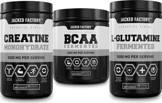Creatine Monohydrate 85sv, BCAA Powder 30sv, L-Glutamine Powder 100sv - Unflavored