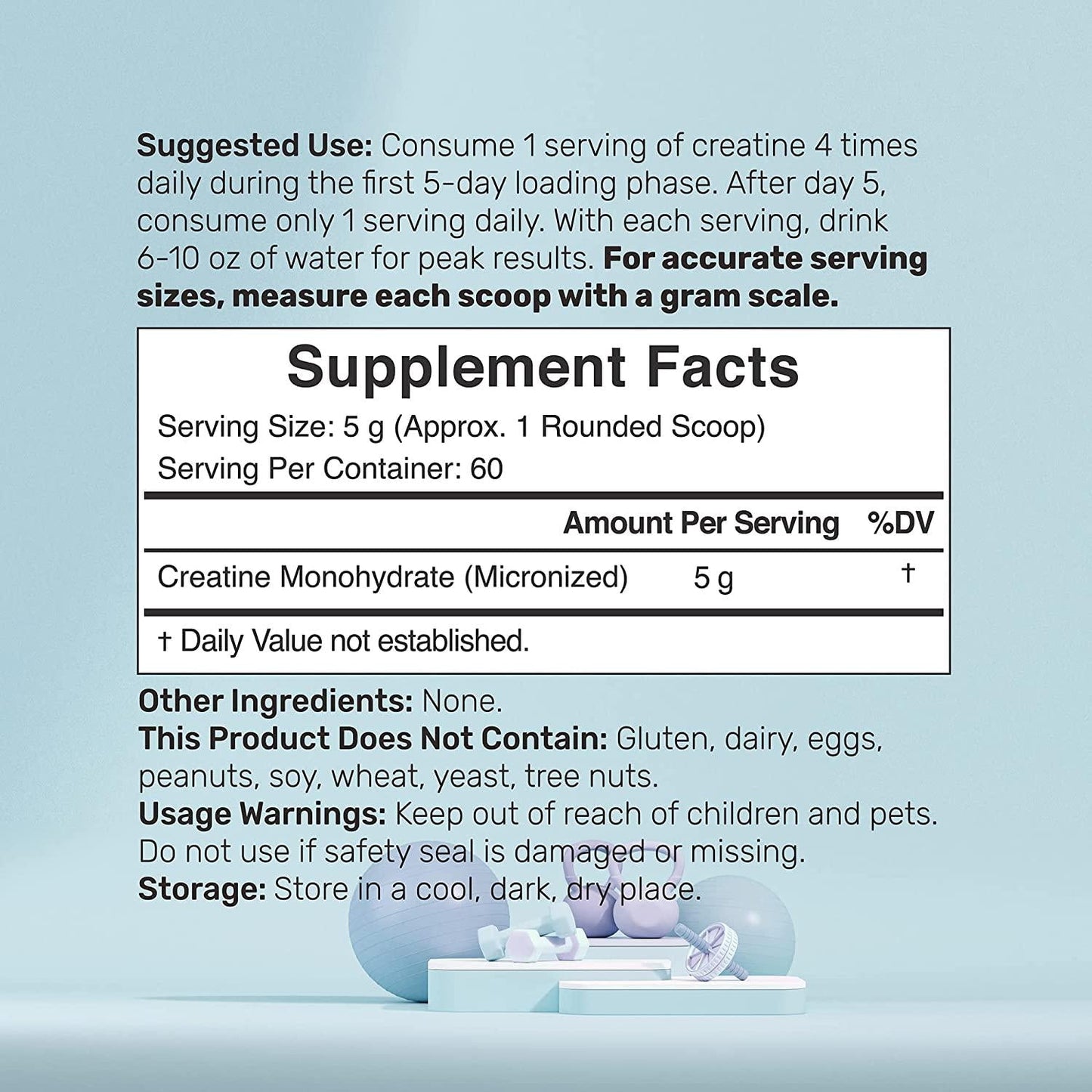 Creatine Monohydrate Powder 300 Grams (10.6oz), Unflavored | Pure | Micronized Creatine Powder, 5000mg(5g) Per Serving, 2 Month Supply, Vegan | Keto, Non-GMO, No Filler, No Additives - 60 Servings