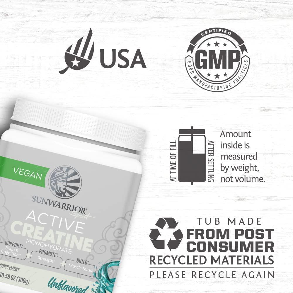 Creatine Monohydrate Powder | Muscle Building Pre Workout Vegan Keto Friendly Micronized and Easily Mixes 300g Tub (60 Serve) Active Creatine by Sunwarrior