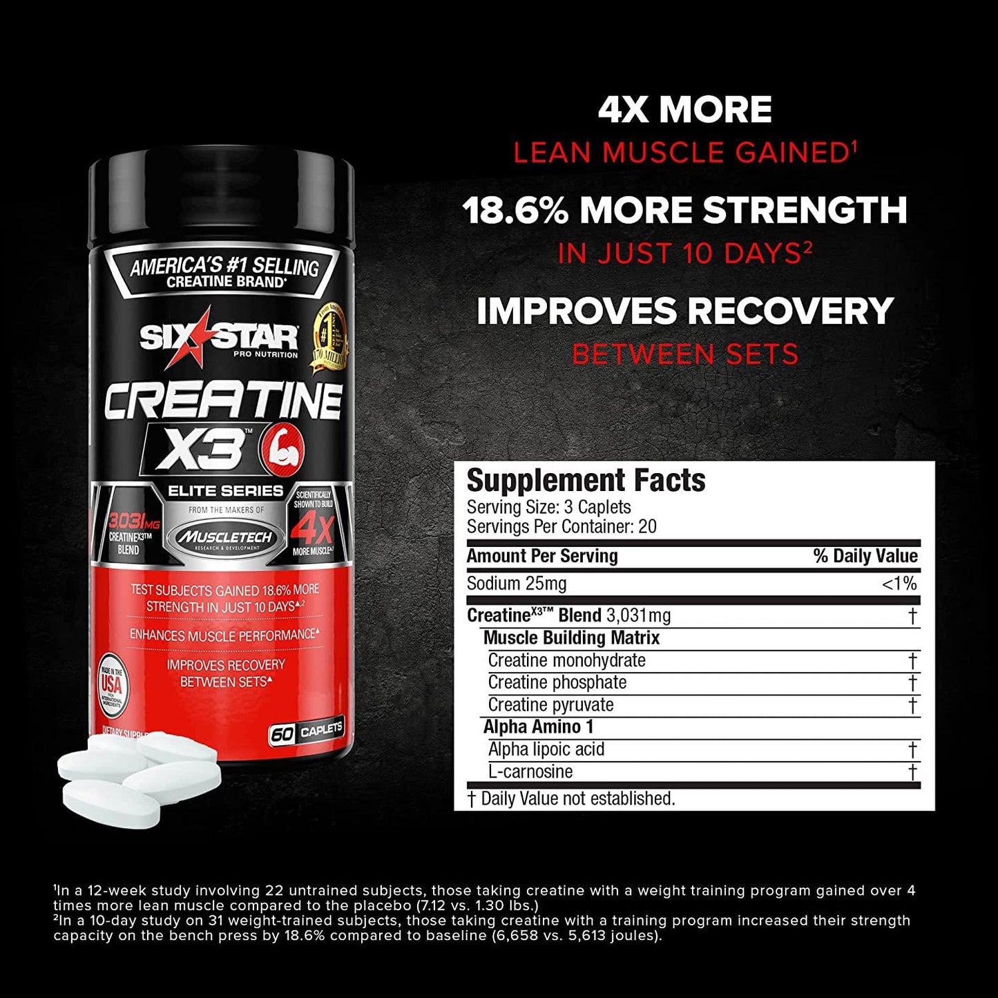 Creatine Pills | Six Star Post Workout X3 Creatine Capsules | Creatine Monohydrate Blend | Muscle Recovery and Muscle Builder for Men and Women | Creatine Supplements | Creatina Monohidratada, 20 Servings