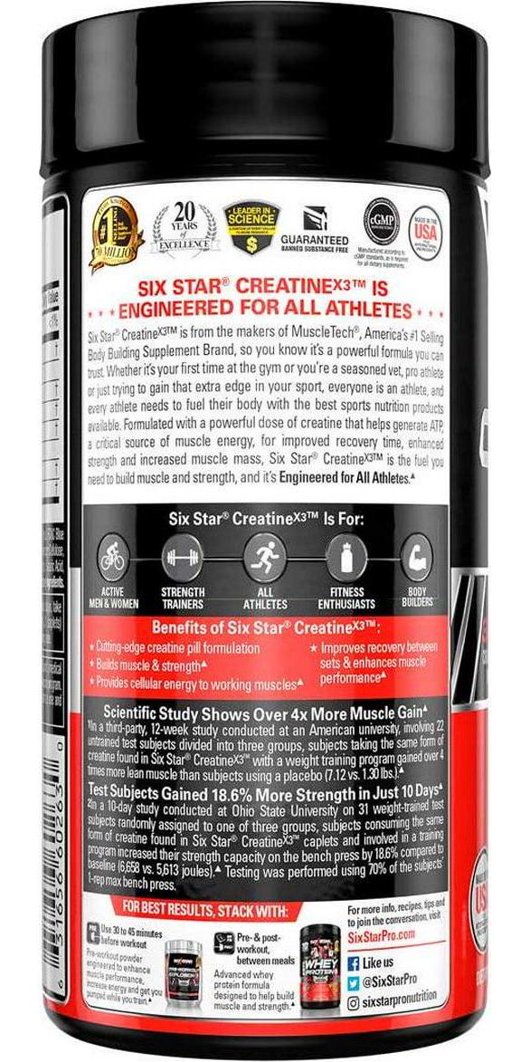 Creatine Pills | Six Star Post Workout X3 Creatine Capsules | Creatine Monohydrate Blend | Muscle Recovery and Muscle Builder for Men and Women | Creatine Supplements | Creatina Monohidratada, 20 Servings