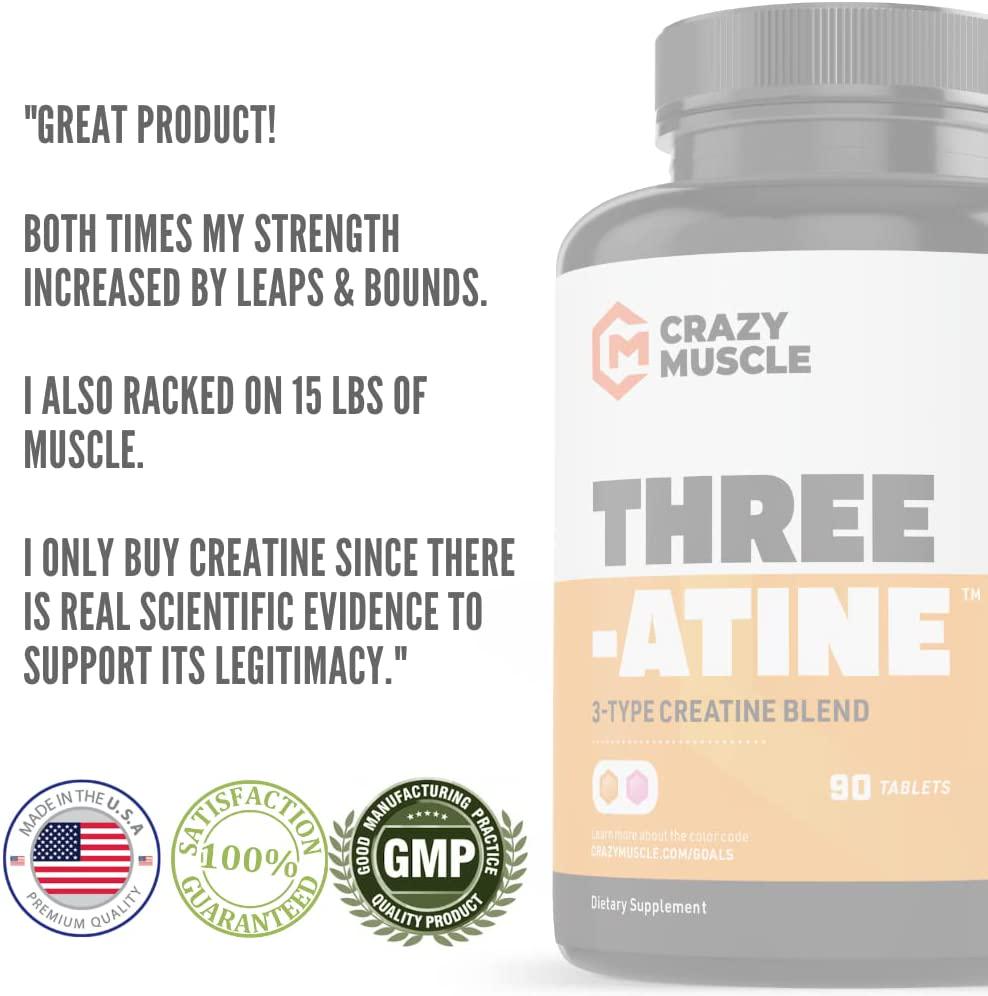 Creatine Pills for Crazy Muscle Gain - Keto Creatine Monohydrate x3 Blend - 5g per 3 Optimum Creatine Tablets - Muscle Builder for Men and Women - High Absorption - Easy to Swallow - 30 Servings