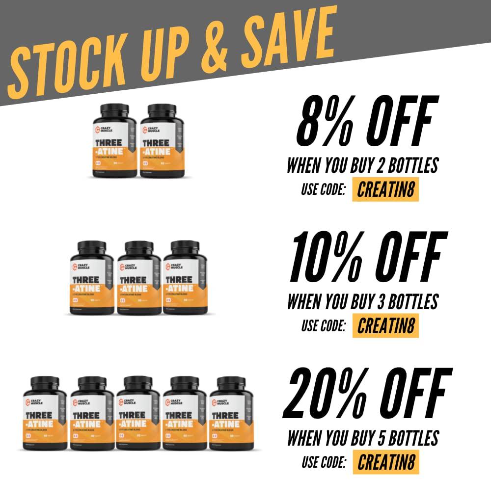 Creatine Pills for Crazy Muscle Gain - Keto Creatine Monohydrate x3 Blend - 5g per 3 Optimum Creatine Tablets - Muscle Builder for Men and Women - High Absorption - Easy to Swallow - 30 Servings