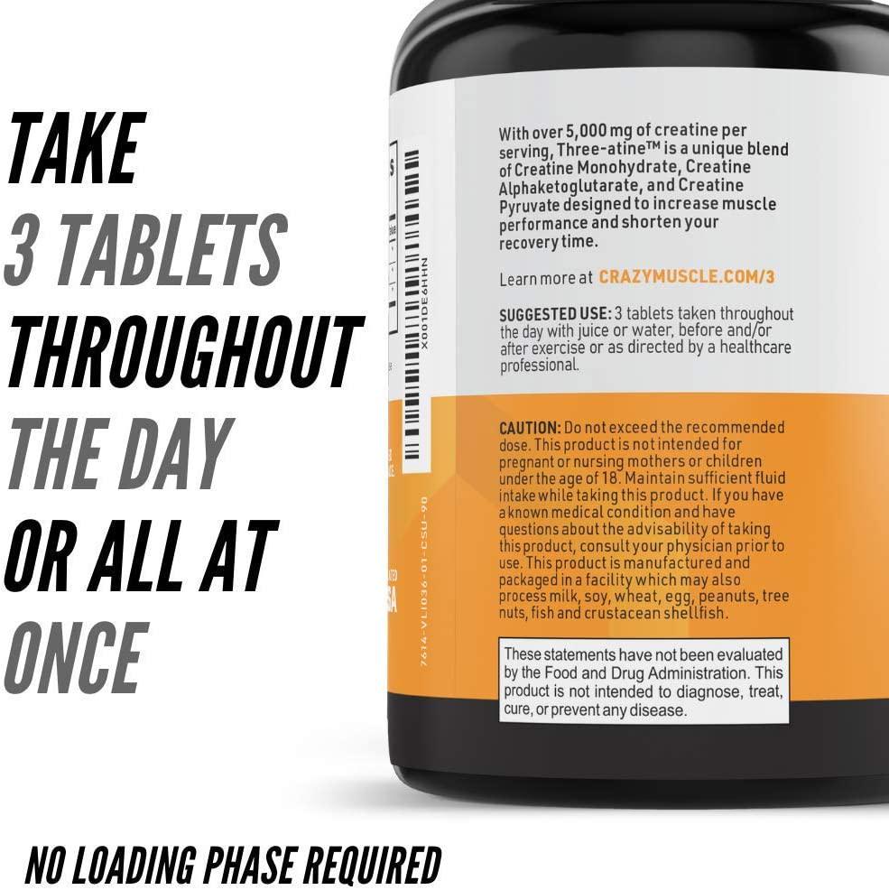 Creatine Pills for Crazy Muscle Gain - Keto Creatine Monohydrate x3 Blend - 5g per 3 Optimum Creatine Tablets - Muscle Builder for Men and Women - High Absorption - Easy to Swallow - 30 Servings