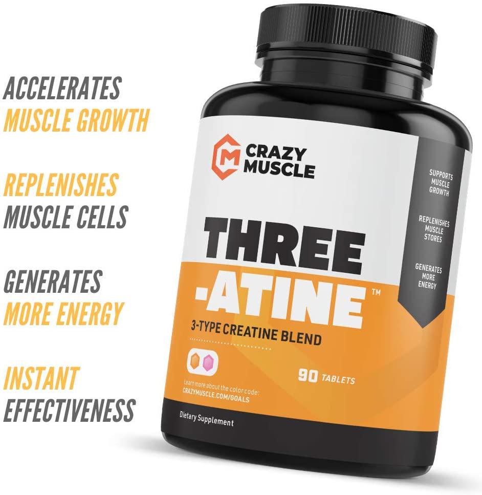 Creatine Pills for Crazy Muscle Gain - Keto Creatine Monohydrate x3 Blend - 5g per 3 Optimum Creatine Tablets - Muscle Builder for Men and Women - High Absorption - Easy to Swallow - 30 Servings