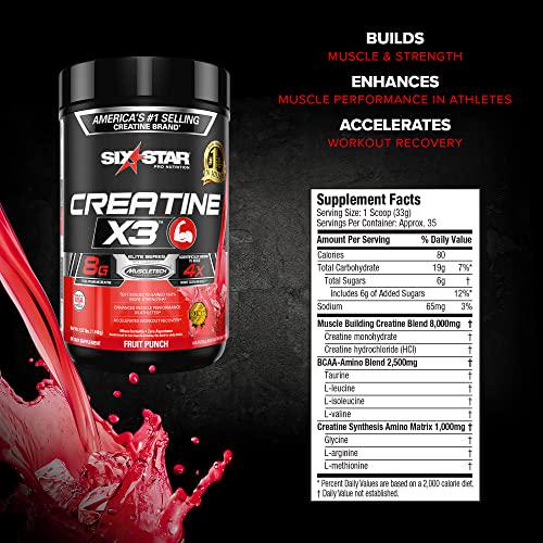 Creatine Powder | Six Star Creatine X3 | Creatine HCl + Creatine Monohydrate Powder | Muscle Builder and Muscle Recovery Workout Supplement | Creatine Supplements | Fruit Punch (35 Servings)